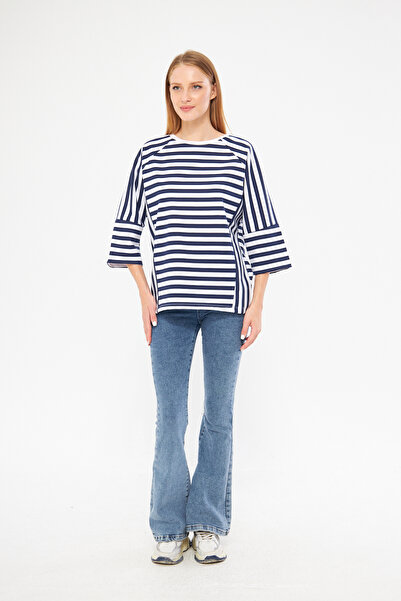 CrazyShopping Γυναικείο φούτερ με ριγέ μανίκια 3/4 Raglan