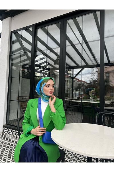 İpekhan Silkhan Geometric Benetton Πράσινο βαμβακερό κασκόλ βισκόζης 1084-02