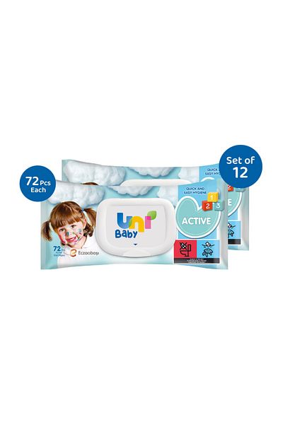 Uni Baby Active Wipes, 72 pcs - Pack of 12
