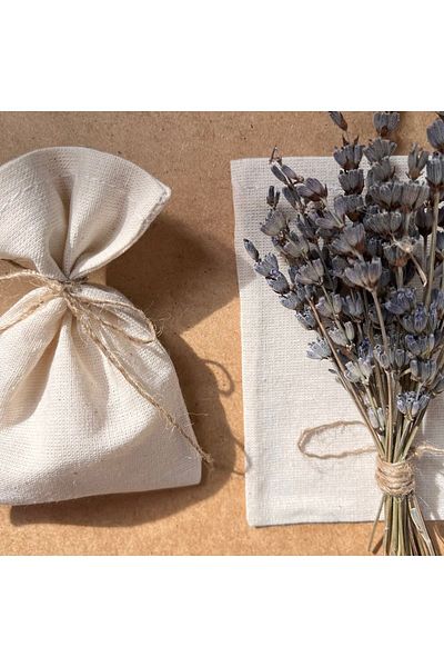 White Alamode Natural Raw Linen Drawstring Pouch 10 Pieces 8x10 Cm