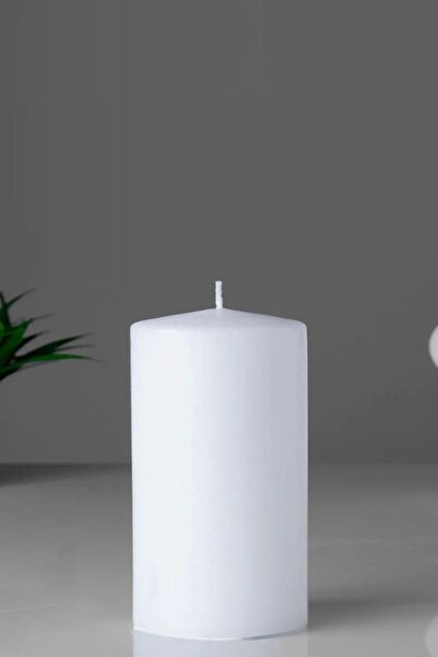 Paşa Cam Silindir Kütük Mum Beyaz Sandal Ağacı Genişlik 8 Cm Yükseklik - 10