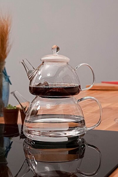 Milea Borosilikat Düz Cam Çaydanlık Isıya Dayanıklı 1500 + 800 ml