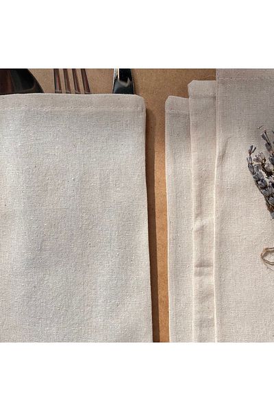 White Alamode Natural Rectangular Raw Linen Spoon Fork Knife Pouch Set of Four 10x19cm