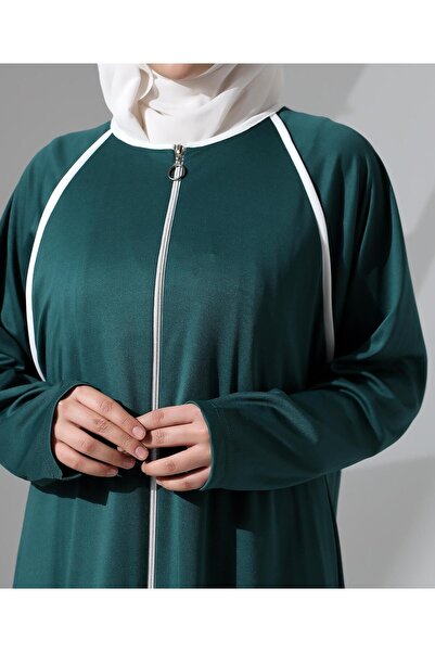 Berel Moda Boydan Fermuar Kapamalı Denye Günlük Oversize Namaz Ferace - Yeşil