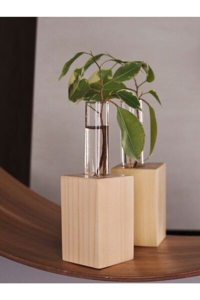 LALEZEN HOME مزهرية زجاجية صغيرة مع حامل خشبي