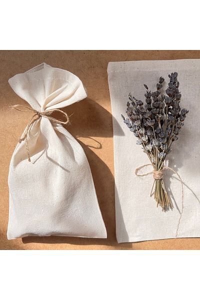 White Alamode Natural Raw Linen Drawstring Pouch 10 Pieces 10x19 Cm