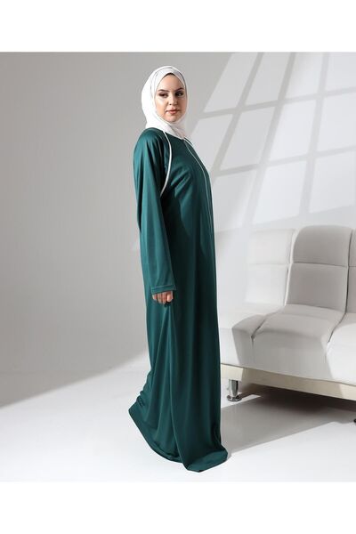 Berel Moda Boydan Fermuar Kapamalı Denye Günlük Oversize Namaz Ferace - Yeşil