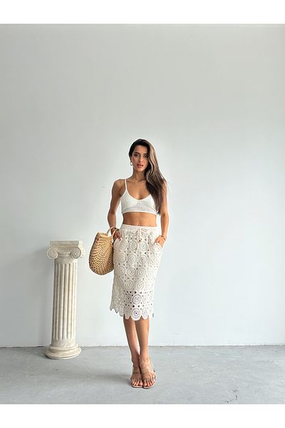 Miss Allos Fusta de damă din tricot din dantelă cu model ajurat