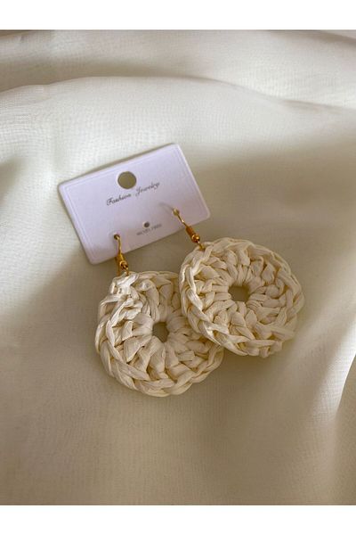 öyküsh collection Straw White Earrings