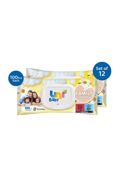 Uni Baby Family Wipes - Chamomile 100 pcs - Pack of 12