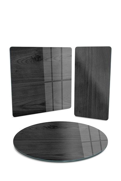 Decovetro 3-Piece Black Wooden Patterned Glass Serving Plate - Mixed Set