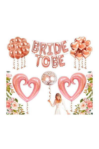 Çemrek Süs Parti Bride to Be Rose Gold Bride Foil Balloon Set