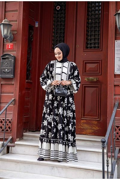 Tesettür Diyarı Φόρεμα με μοτίβο βισκόζης Oversize Hijab - Μέγεθος 38-44 (Γυναικείο)