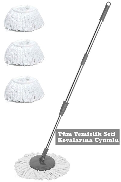 Egonex Sap Ve 3 Yedek Mop Paslanmaz Metal Tüm Temizlik Seti Kovalarına Uyumlu