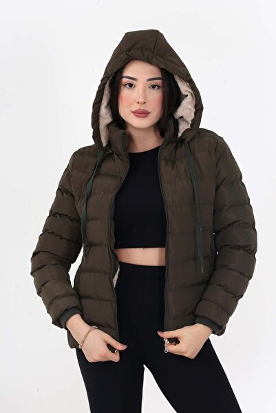 FY Store Χακί Γυναικείο Αθλητικό Παλτό - Αποσπώμενη κουκούλα, Εσωτερική επιφάνεια από συνθετική γούνα