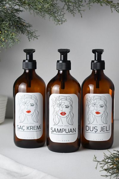 LALEZEN HOME 3 τεμάχια Amber Glass Bottle Shampoo Conditioner Αφρόλουτρο Λοσιόν Ποικιλίες 500ml