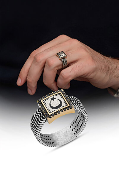 ALYANSEVİM Ayyıldız Bayrak Desenli 925 Gümüş Yüzük