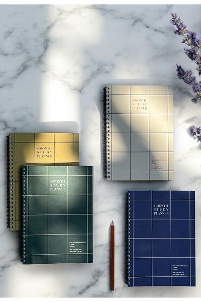 Fark Tanıtım A5 Size 4 Monthly Undated Spiral Lesson Planner - Navy Blue Cover