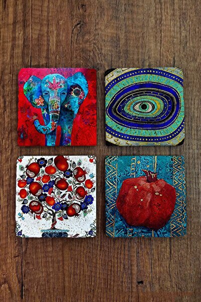 Begoloni Stone Decor Natural Stone Coasters Elephant Evil Eye Pomegranate Tre...