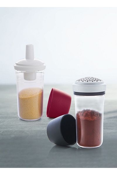 Tupperware Crystal Sparrow Sugar Bowl with burgundy lid and spice bowl black lid