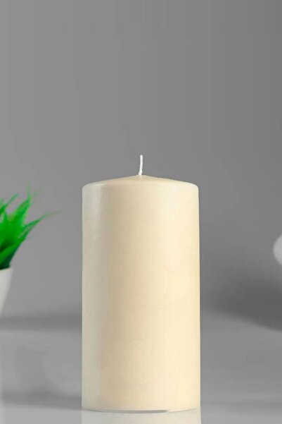 Paşa Cam Silindir Kütük Mum Krem Sandal Ağacı Genişlik 8 Cm Yükseklik - 13