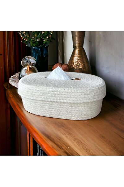 8 Ekim Tasarım Atölyesi حامل مناديل قش كريمي من الجوت - صناعة يدوية، مقاس 10x19