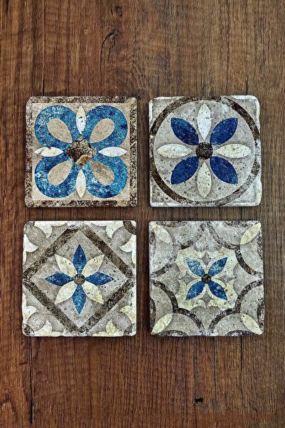 Begoloni Stone Decor قواعد أكواب من الحجر الطبيعي بأنماط هندية مطبوعة، مجموعة...