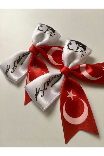 Almila Aksesuar 2-Piece Clip Buckle Set with Atatürk Signature and Turkish Flag - 29 October and 23 April
