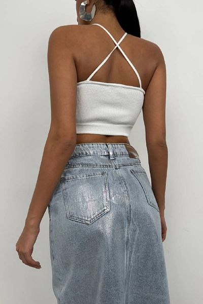 vuvutasarım Νέα σεζόν Γυναικεία Crop Μπλούζα με λεπτομέρεια παραθύρου Corduroy 24S50012