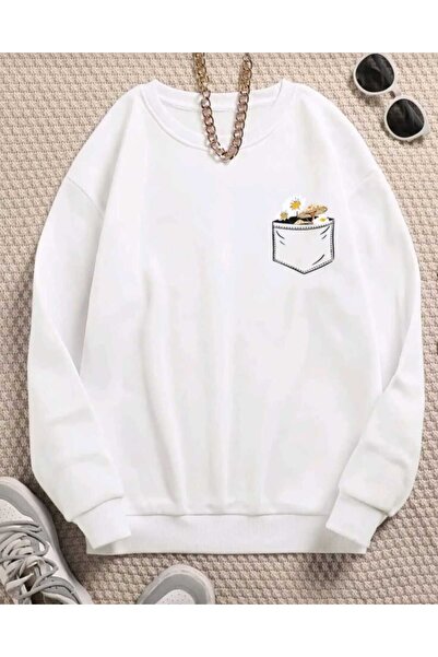 Deocept Φαρδύ μπλουζάκι φούτερ με λαιμόκοψη με λουλούδια με στάμπα