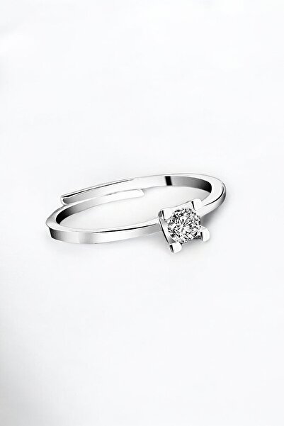 jelux silver Gümüş 925 Ayar Ayarlanabilir 3.5 Mm Tek Taş Zirkon Taşlı Yüzük