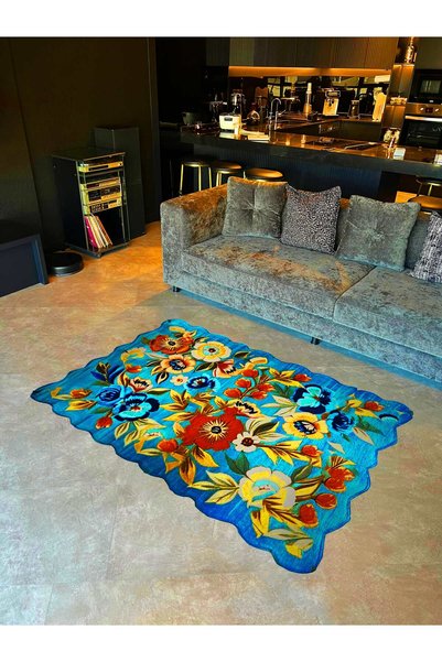 Rugs Modern Halı Συλλογή Shape – Μπλε Θέμα – φλοράλ μοτίβο – Πολύχρωμο – Με φ...