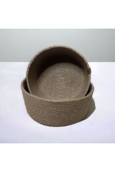 8 Ekim Tasarım Atölyesi سلة من الخوص والجوت مكونة من قطعتين - خوص طبيعي 100%