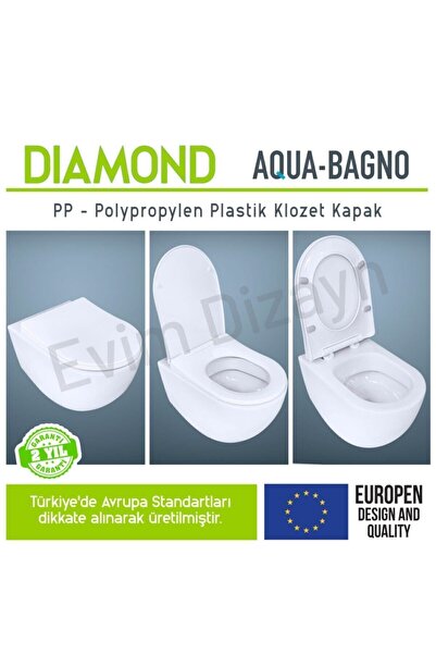 AQUA BAGNO , Diamond Klozet Kapağı, Beyaz, Yavaş Kapanan, Pp