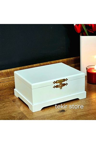 Tekir 6 Compartment White Lacquer Chest - Small Size Wooden Jewelry Watch Organizer with Base