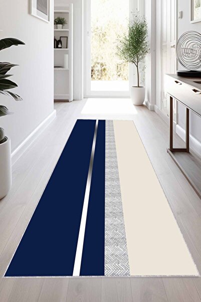 Viva Home Lacivert Silver Kaymaz Modern Kesme Rulo Yolluk Halı VH016