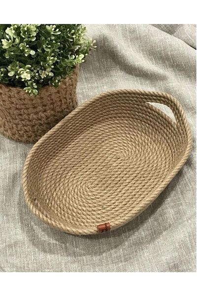 Minimalhomedesign Jute Bread Basket with Handle Decorative Wicker Basket 30cm Large Size