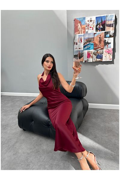 ESRAHELVACI Satin Dress - Degaje Collar and Back Low Cut