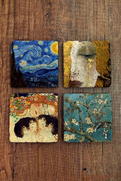 Begoloni Stone Decor طقم قواعد أكواب من الحجر الطبيعي مكون من 4 قطع 10×10×1 س...