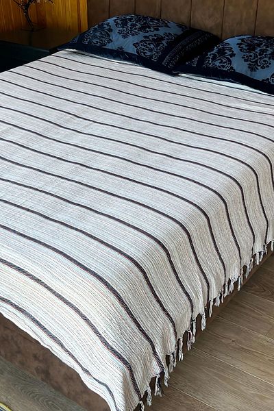 Bahtiyar İpek Local Hand-woven Cotton Bed Sheet - Blue and Red Striped