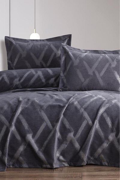 Çeyiz Diyarı Anthracite Nisan 3 Piece Double Pique Set - 240x260