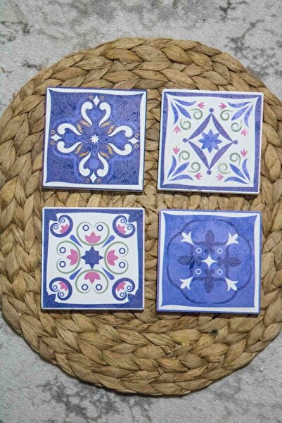 Begoloni Stone Decor طقم قواعد أكواب مطبوعة من الحجر الطبيعي، 4 قطع 10x10x1 سم