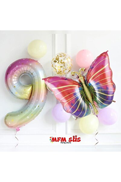 MFM Set baloane din folie curcubeu fluture 9 ani 100 cm