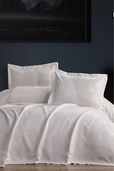 Çeyiz Diyarı Firdevs Double Pique Set - 3 Pieces, 240x260 Cream