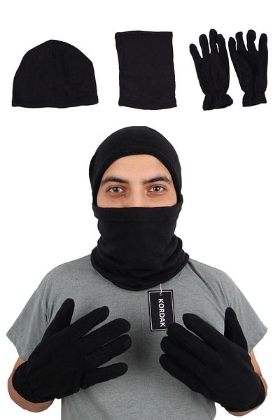 KORDAK Μαύρο Σετ 3 Πλεκτά Γάντια Polar Beanie Neck Collar