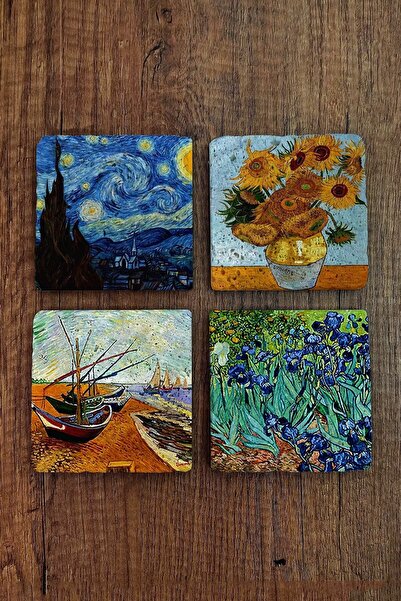 Begoloni Stone Decor مجموعة قواعد أكواب حجرية مطبوعة بطبعة فينسد فان جوخ مكون...