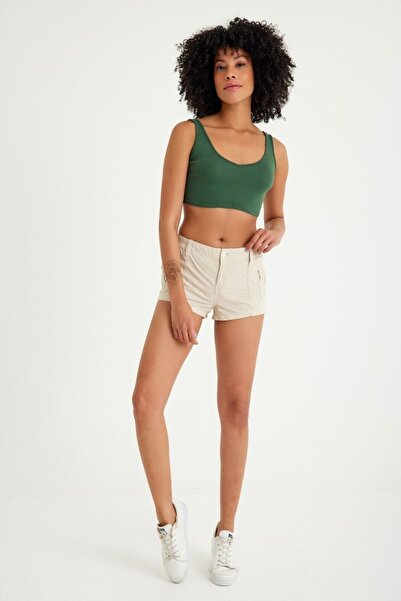 Kutaf Kemerli Kargo Cep Kadın Mini Şort