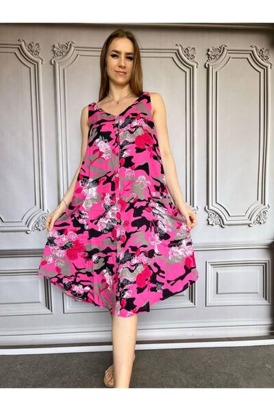 AGORATEKSTİL Rochie de camuflaj pentru femei cu bretele reglabile - bumbac vi...