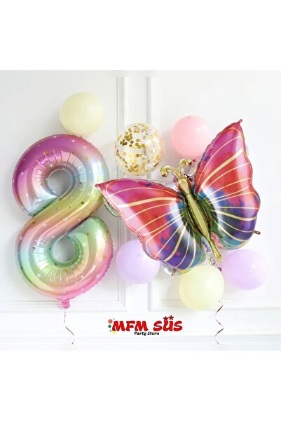 MFM Set baloane din folie curcubeu fluture 8 ani 100 cm