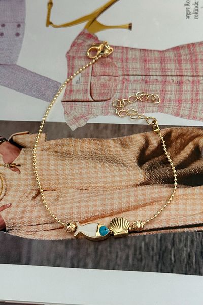 Trendy Butik خلخال على شكل سمكة ومأوس بالمينا الأبيض